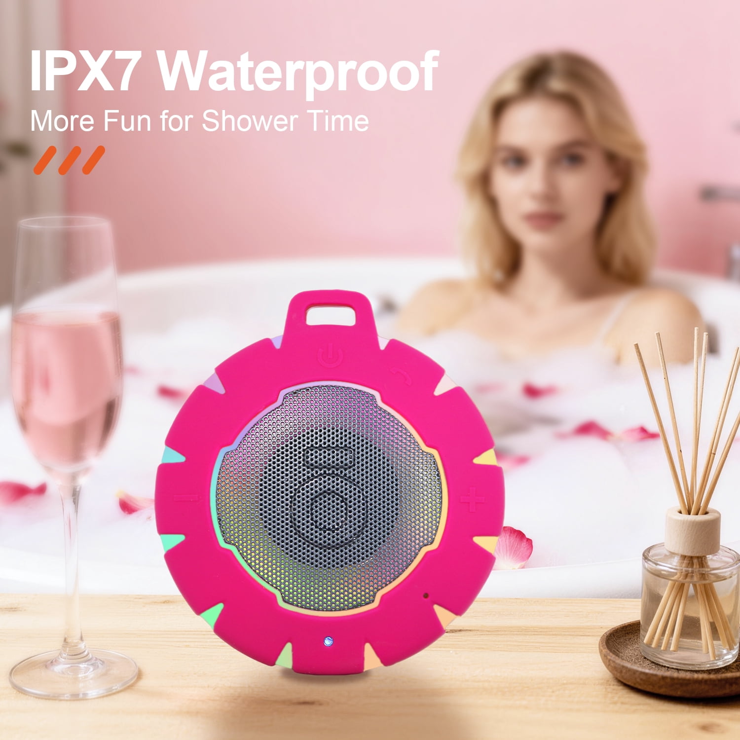 HEYSONG Shower Bluetooth Speaker, IP67 Waterproof Wireless Speakers, Stereo Bathroom Speaker, Portable Small Speakers for Kayak, Beach, Hiking, Boat Accessories, Gifts for Men-Red