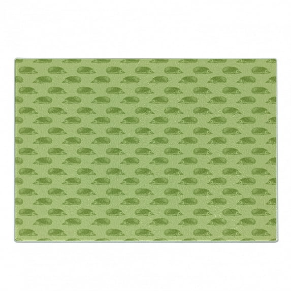 Hedgehog Cutting Board, Australian Spiny Mammal Characters Going to Opposite Directions, Decorative Tempered Glass Cutting and Serving Board, Small Size, Pistachio and Lime Green, by Ambesonne