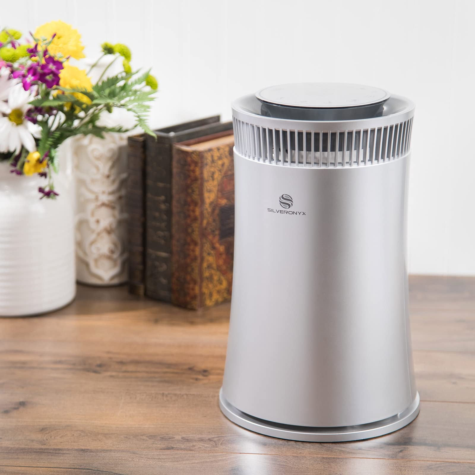 Air Purifier for Home Large Room – 5-in-1 HEPA Filter System, Covers Up to 500 Sq Ft for New Home for Allergies, Pets, Smoke, Remove Dust, Odor, Quiet, High Filtration Efficiency – SILVERONYX, Silver