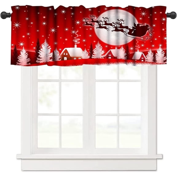 Christmas Valance Curtain for Kitchen Windows Snowman Xmas Tree Romantic Snowflake Bathroom Window Curtain Valance Rod Pocket for Bedroom Living Room, 54" X 18"-1 Panel