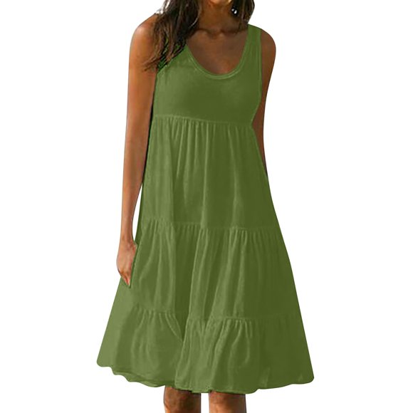 B91xZ Plus Size Dresses for Women Fashion Puff Sleeve Ruffle Swing Dress Summer Winter Beachwear Dresses,AG XXL