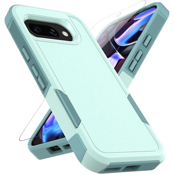 Phone Case for Google Pixel 10a, Shockproof with Tempered Glass Screen Protector, Light Green