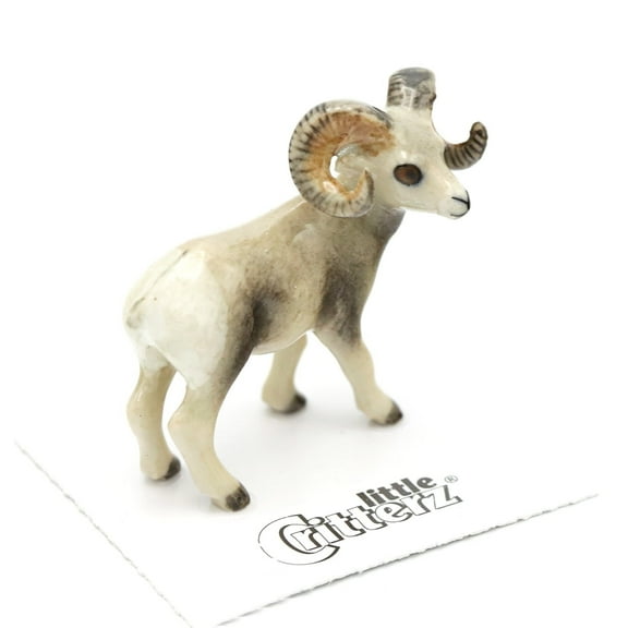 Little Critterz White Sheep Bighorn "Clash" Hand-painted - Home Decor Animal Decorative Figurine Birthday Gift - Miniature Porcelain Figurine