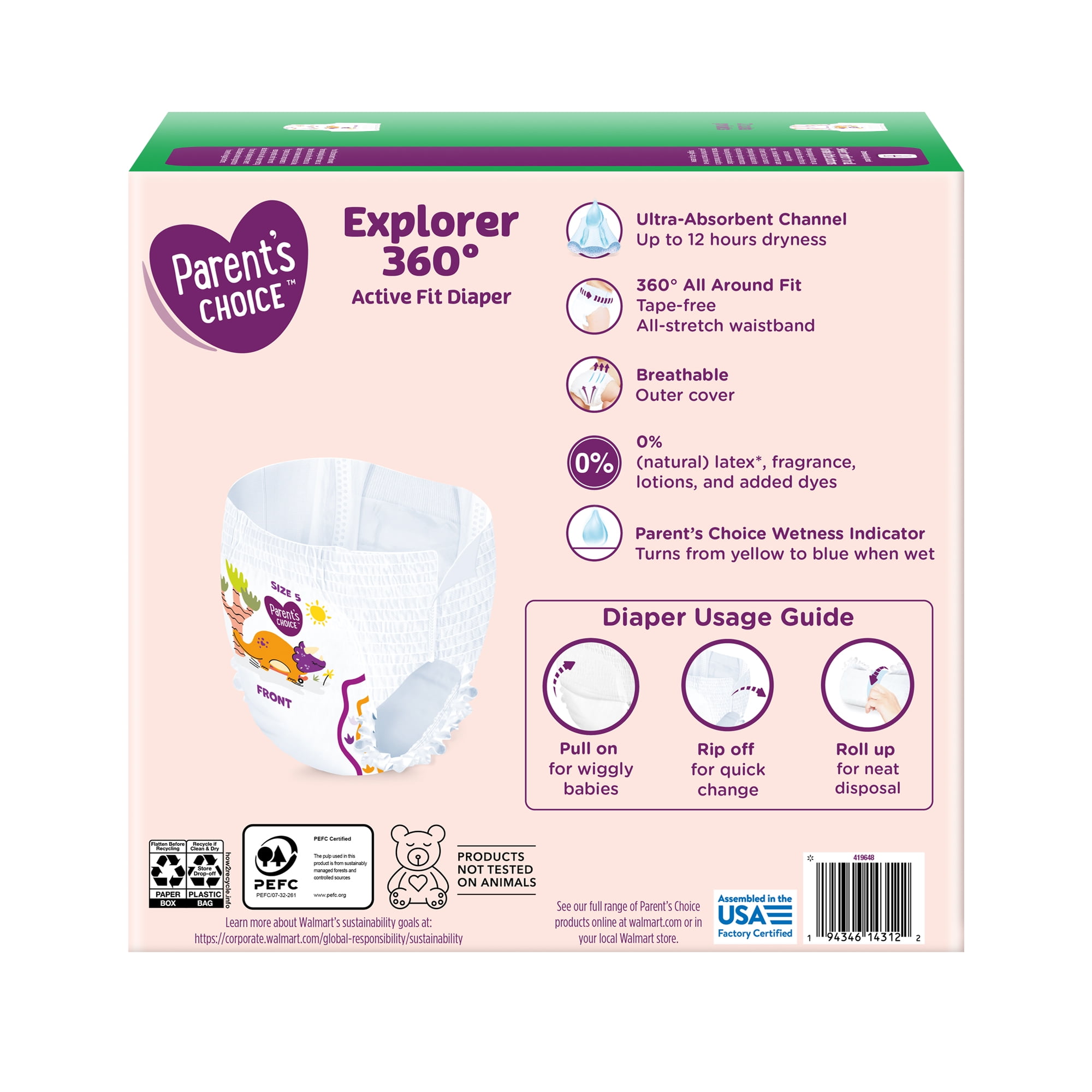 Parent's Choice Explorer 360 Active Fit Diaper Pants, Size 5, 48 Count