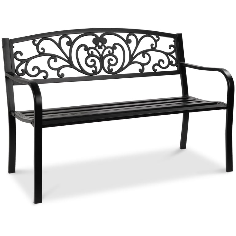 Best Choice Products Steel Garden Bench with Floral Backrest photo 1