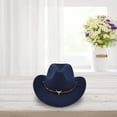thumbnail image 3 of Women Men Felt Wide Brim Western Cowboy Hats Belt Buckle Panama Hat, 3 of 6