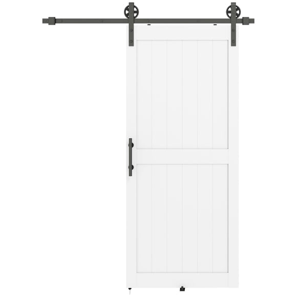 36in x 84in White Sliding Barn Door with 6ft Hardware Kit, Waterproof PVC-Coated MDF & Pine Wood, Modern Rustic Space-Saving Door for Kitchen, Bathroom, Bedroom and Laundry Room