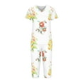 thumbnail image 4 of Pajama Sets for Women 2 Piece Floral Print Soft Cotton Short Sleeve Sleepwear V Neck Top and Capri Pants Pjs Outfits (2XL, White 07), 4 of 5