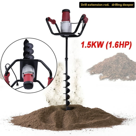 Electric Post Hole Digger Earth Auger 1500W 1.6HP with Bits   Extension Bar 190-200rpm/min 18.9*13.39*11.02inch for Fast Drilling Into The Soil