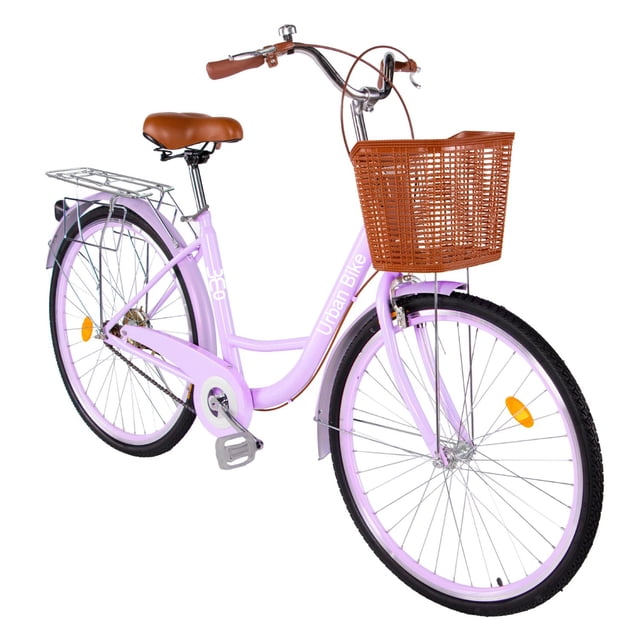 Bicicleta Urbana De Paseo R26 Doble Freno Vintage Canastilla violeta