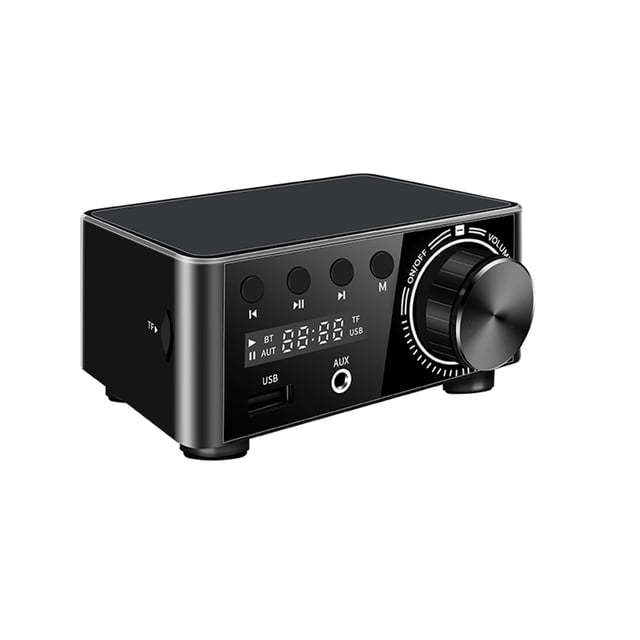 BT 5.0 Digital Power Amplifier 2x50W Dual Channel Audio System Lossless Stereo Sound Receiver Box Supports U-disk & TF Card Playback with 12V Adapter for Connecting Phone Tablet Laptop CD Player