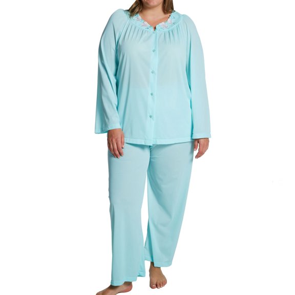 Women's Shadowline 76283X Plus Petals Long Sleeve Pajama Set (SeaFoam 3X)