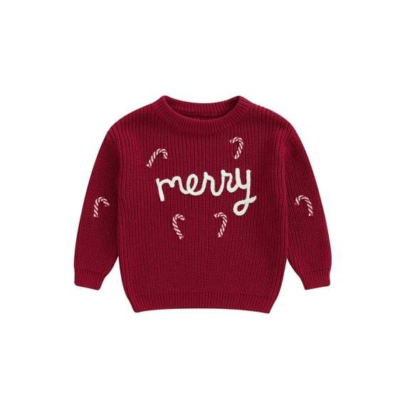 Miaouyo 0-4T Toddler Baby Boys Girls Fall Sweaters Long Sleeve Round Neck Cany Cane Letter Embroidery Tops