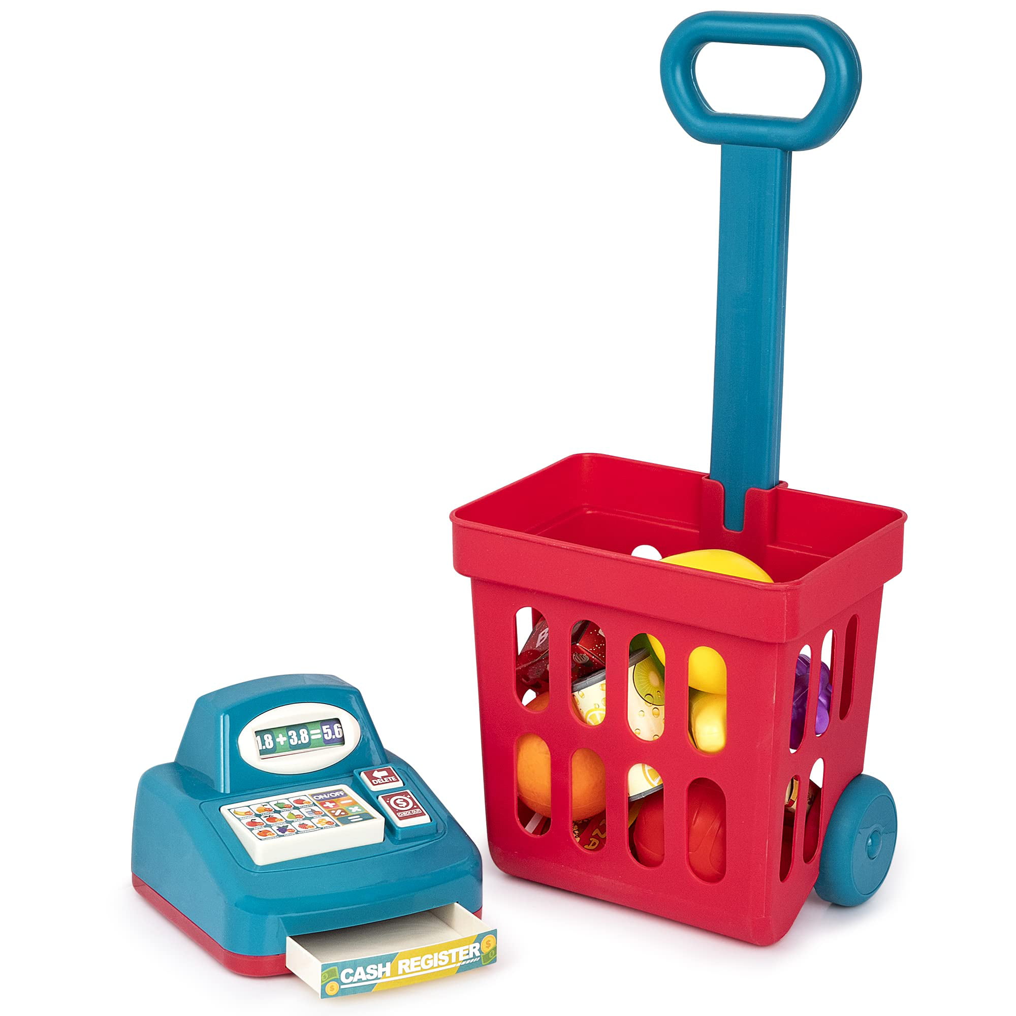 OZ Kids Supermarket Pretend Play Set Cash Register Shopping Trolley Scanner Toy 