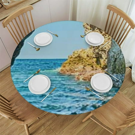 

SHERONV Round Tablecloth Rock Formation Stain-Resistant Washable 54 -58
