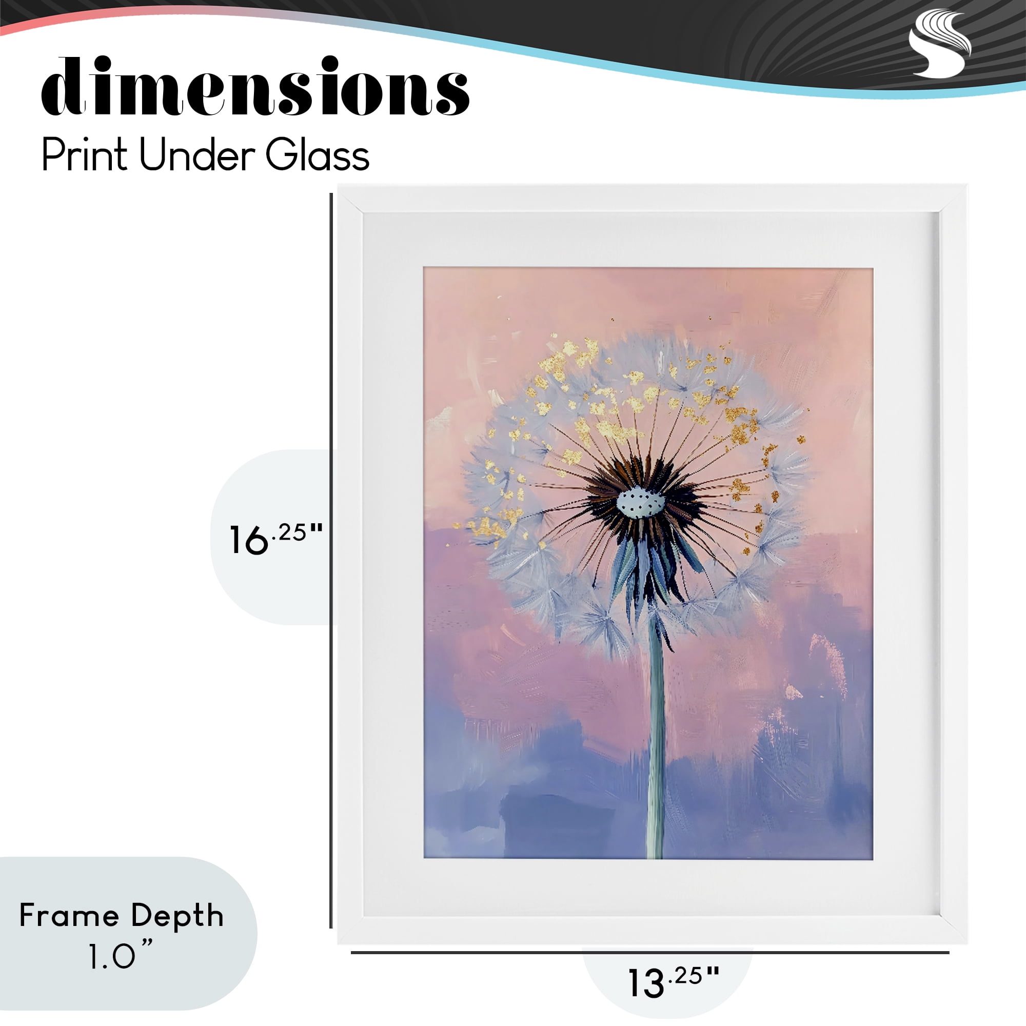 Stupell Industries Pastel Dandelion with Gold Seeds White Framed Print Under Glass, design by The Prints Vibe