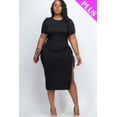 thumbnail image 3 of Curvy Drawstring Ruched Side Split Midi Dress, 3 of 10