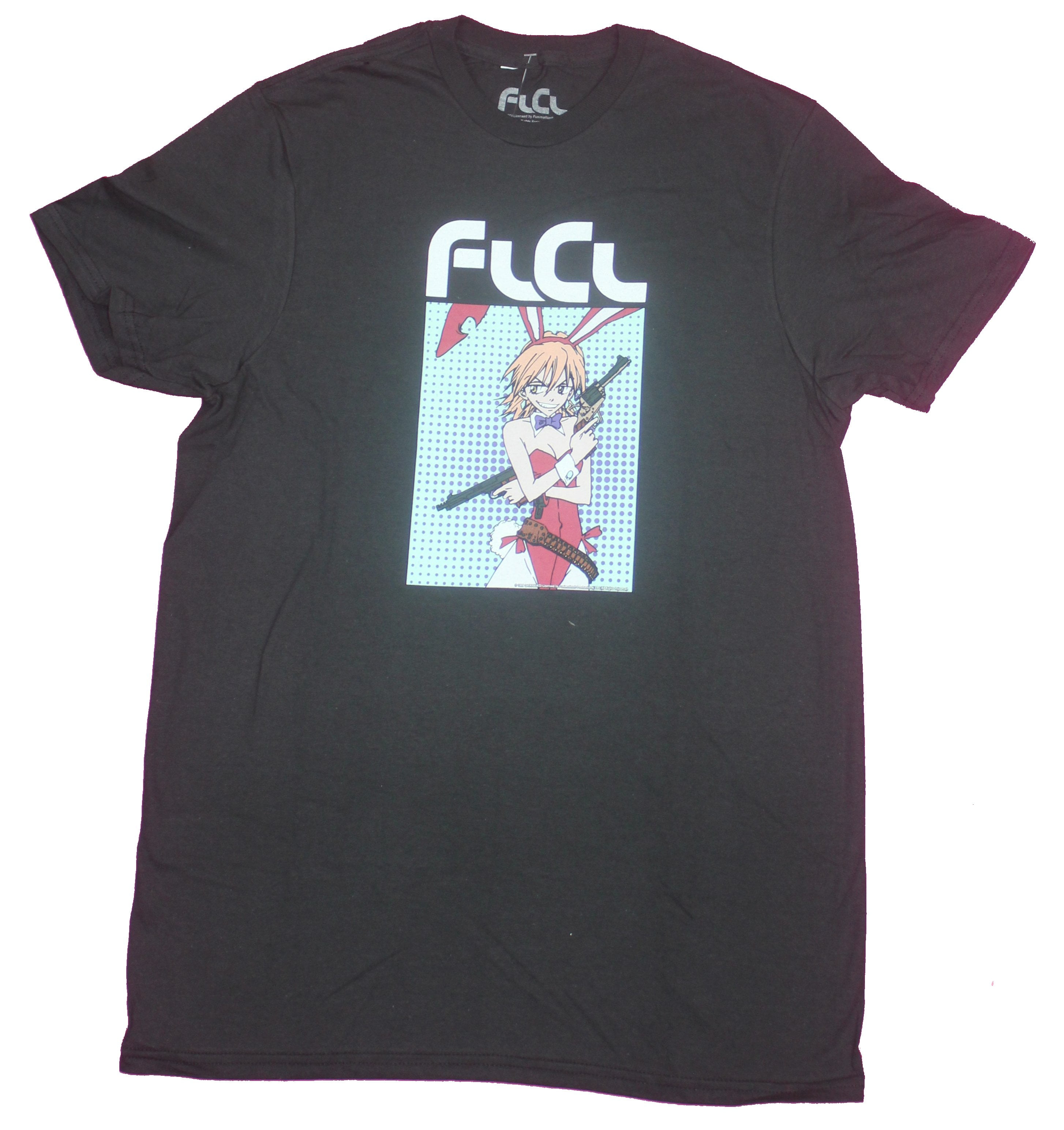 FLCL Logo Mans Plus Size Short Sleeve T-Shirt Classic Round Neck Ultra Cotton Tee Tops Black 