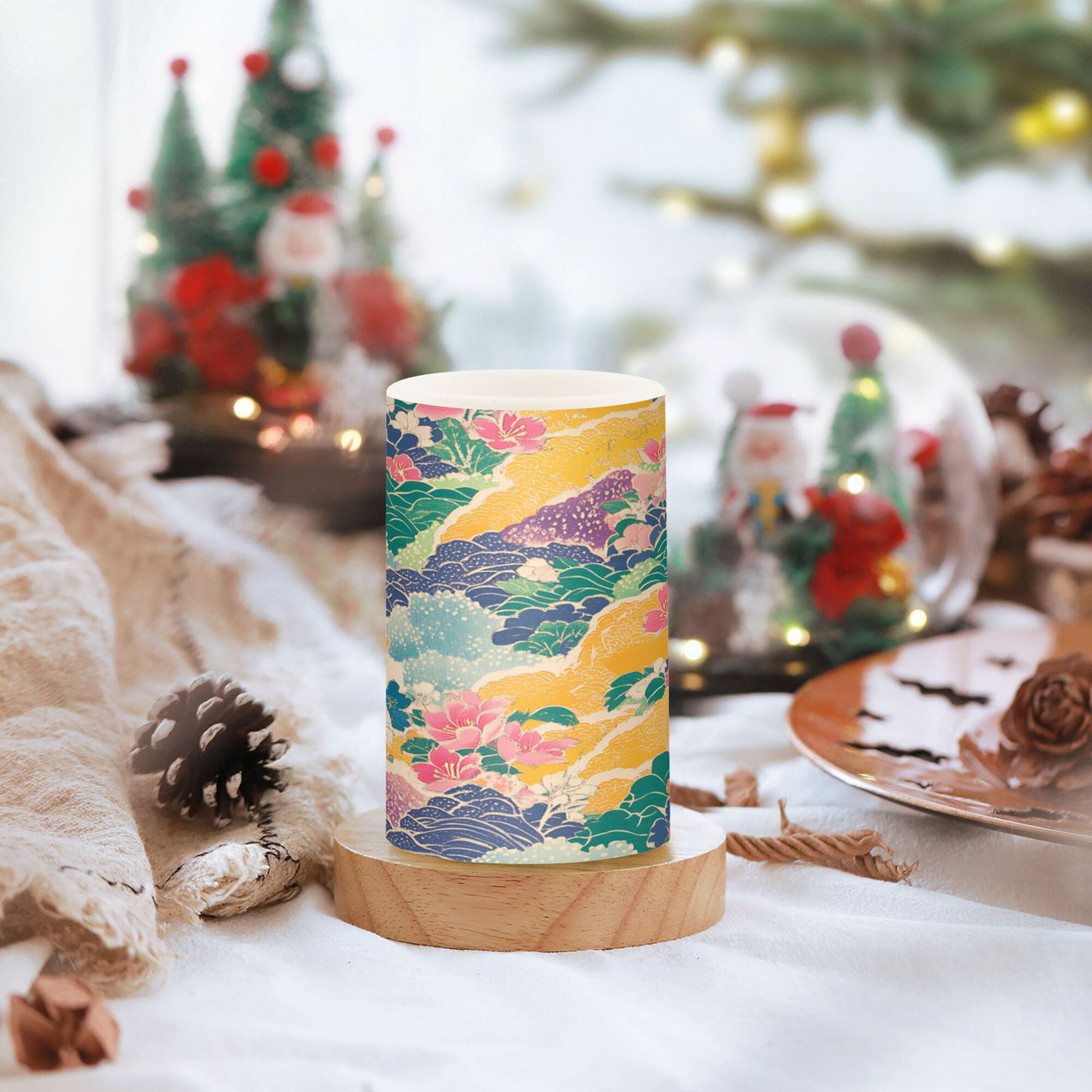 Yayeee Flameless Candles with Remote Flickering Battery Operated Multi Color Changing, Yellow Floral Wave
