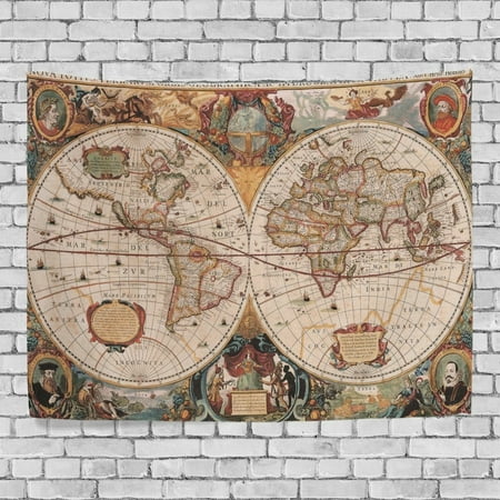 MYPOP Old Vintage World Map Tapestry Wall Decor Living