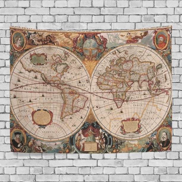 MYPOP Old Vintage World Map Tapestry Wall Decor Living Room Dorm