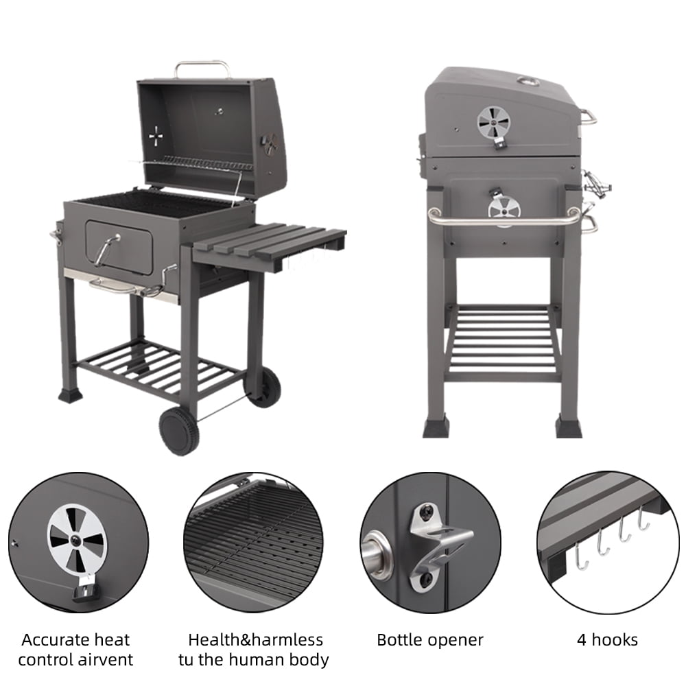 Enyopro Charcoal Bbq Grill Outdoor Portable Barbecue Grill 2021 Upgrade Charcoal Grill With Wheels Thermometer Foldable Side Shelf Smoker Grill For Camping Patio Backyard Picnic Gray B1002 Walmart Com Walmart Com