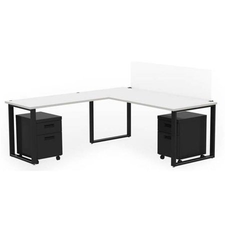 Privacy Finish - Marvel Aire ARTY0011DWBK 72 x 30 in. Desk with 48 x 24 in. Return, Privacy Screen & 2 Mobile Pedestals - Designer White Laminate & Black Finish