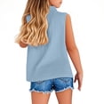 thumbnail image 3 of SGMVNU 2 Pack Girl's Button Down Sleeveless Blouse Summer Lapel Collar Tank Tops Casual Loose Cotton Linen Shirts, Size 9-10 Years, Light Blue & Coffee, 3 of 7