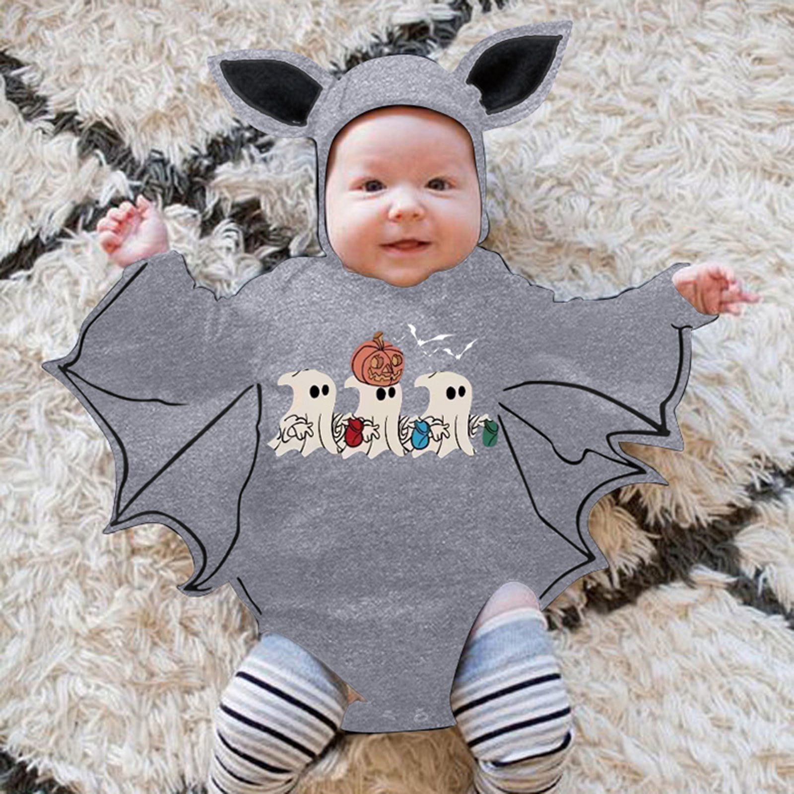 FAOWME Newborn Boy Girl Halloween Outfit Long Sleeve Ghost Print