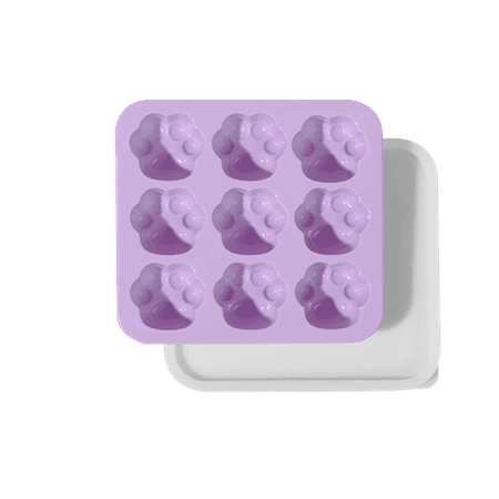 

Silicone Cake Mould Rectangle 9 Cavity Cartoon Cat Paw Food Grade Silicone Mould with Lid Rice Cake Jelly Pudding Cookie Making Tool Purple