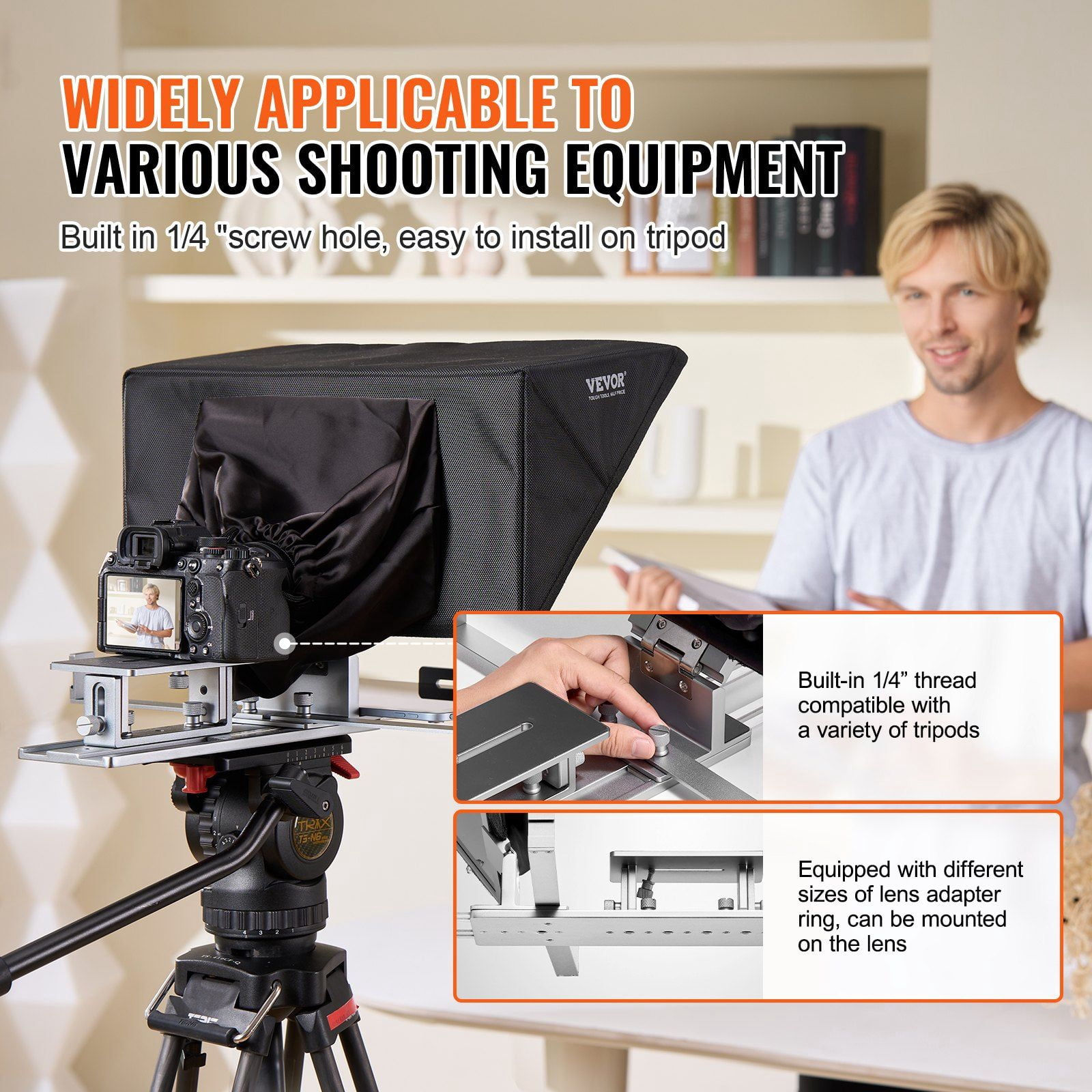 Adjustable 16'' Floor-Mounted Teleprompter with Remote - Perfect for Live Streaming on Phone & Webcam