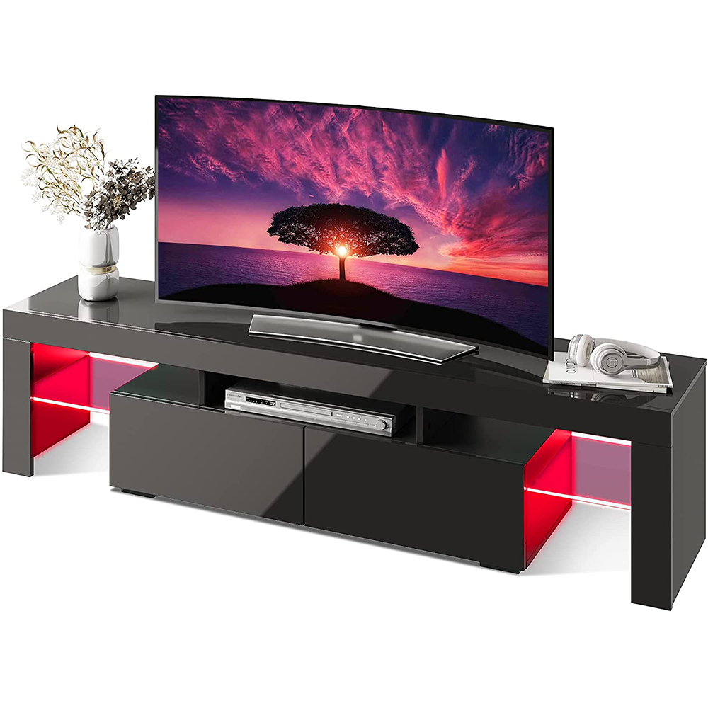 Modern Black TV Stand with RGB LED Lights, 16 Colors LED TV