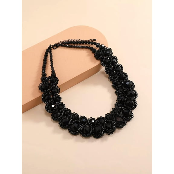 QQTDFG Black Beaded Layered Necklace for Women Jewelry for Women Gift for Her Necklace-default