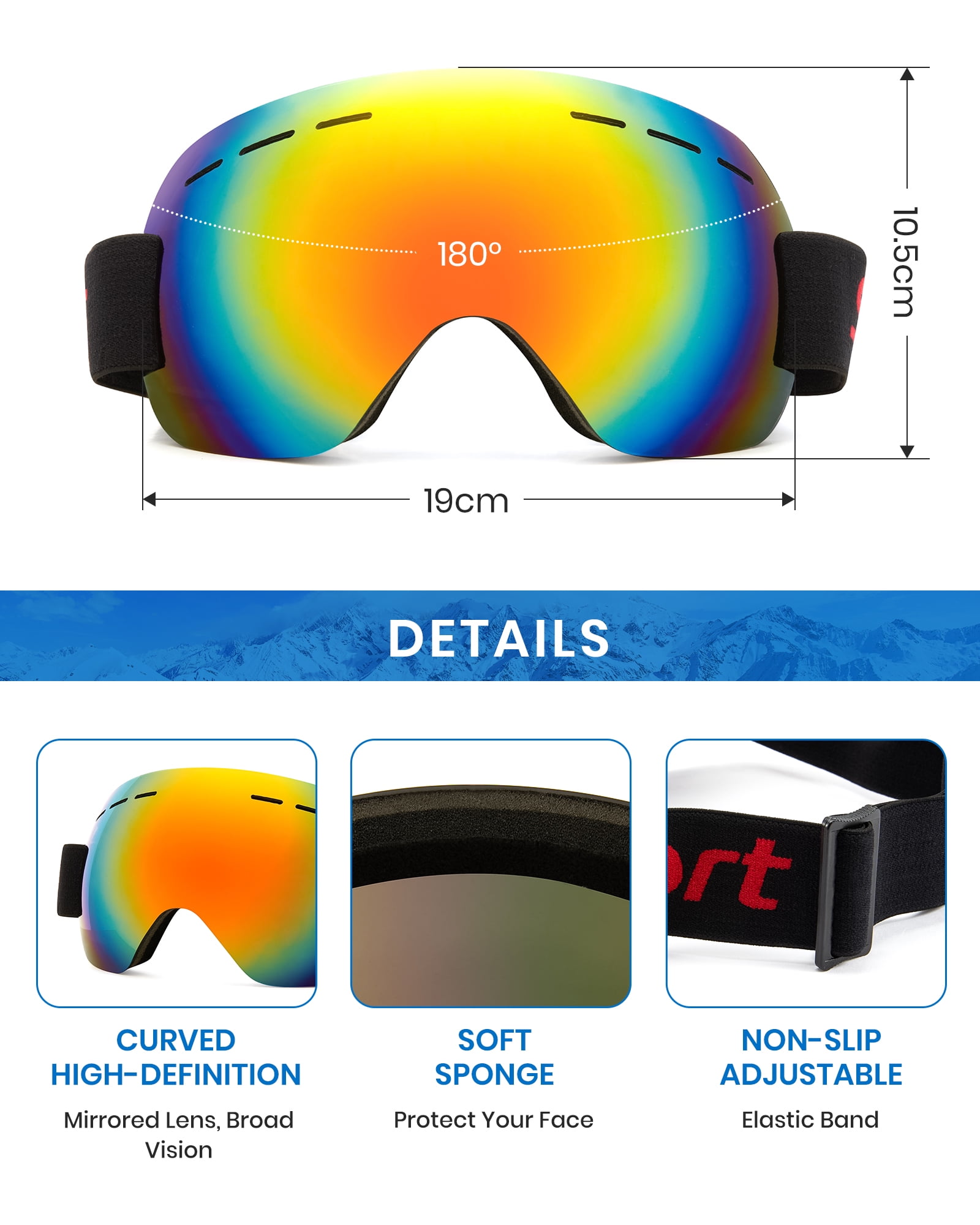 Cyxus Ski Goggles for Men Women 100% UV Protection Frameless Design Snowboard VTL18.6%（Red Lens）