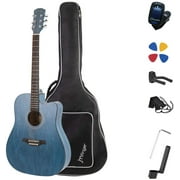 Full Size 41 Inch Cutaway Acoustic Guitar for Beginners with Bag, Tuner, Strap, Picks, Guitar Hanger,String Winder, Blue