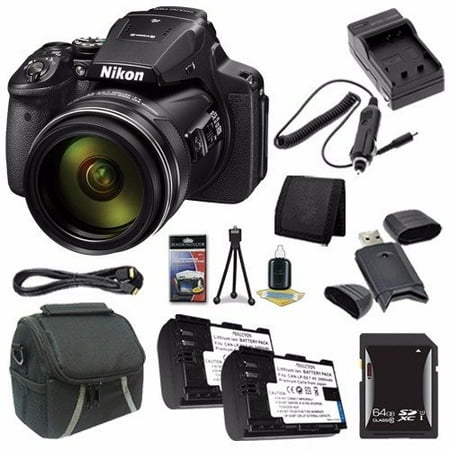 Nikon COOLPIX P900 16MP Digital Camera (International Model No Warranty) + EN-EL23 Battery + External Charger + 64GB SDXC Card + Case + Mini HDMI Cable + Card Reader + Card Wallet Saver