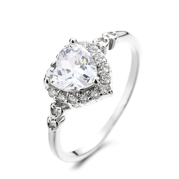 Sterling Silver Engagement Heart Ring With Preciosa Crystals