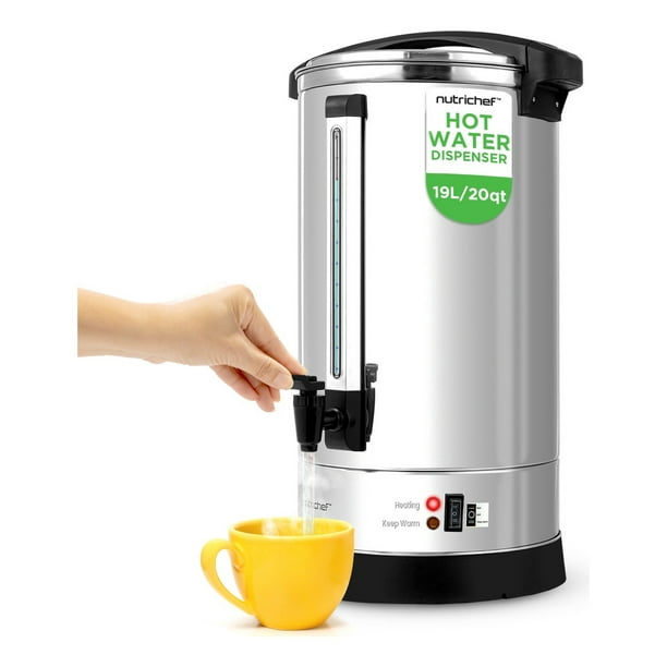 Hervidor Eléctrico de Agua Dispensador de 19L NutriChef, Calentador de Bebidas con Tapa Segura, Antigoteo, Función de Mantener Caliente, Acero Inoxidable de Grado Alimenticio, 60.5 cm x 29 cm x 29 cm