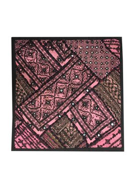 Mogul Pink Indian Throw Pillow Cover Vintage Kutch Embroidered Tapestry Cushion Cover 18x18