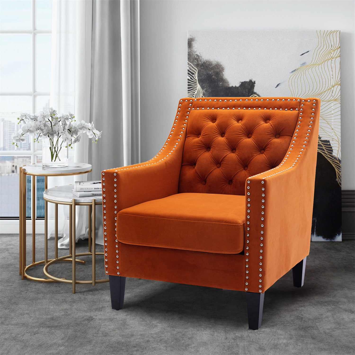 Nouvelle Modern Orange Leather Donut Accent Chair