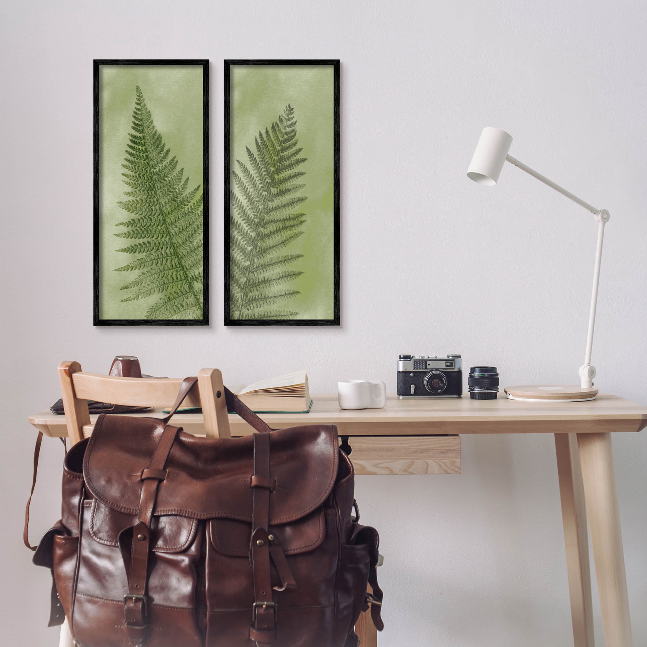 Woodland Nature Fern Leaves Botanical & Floral Graphic Art Black Framed Art Print Wall Art, Set of 2