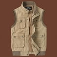 thumbnail image 2 of Lovskoo Men's Summer Casual Outdoor Work Fishing Travel Photo Cargo Vest Jacket Multi Pockets Stand Collar Sports Jacket Coat Gold 8, 2 of 5