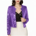 thumbnail image 1 of Vestes pour Femmes, Veste Décontractée Unie à Paillettes Ouverte devant, Courte, Col Rond, Manches Longues, Blazer pour Femmes, 1 of 6