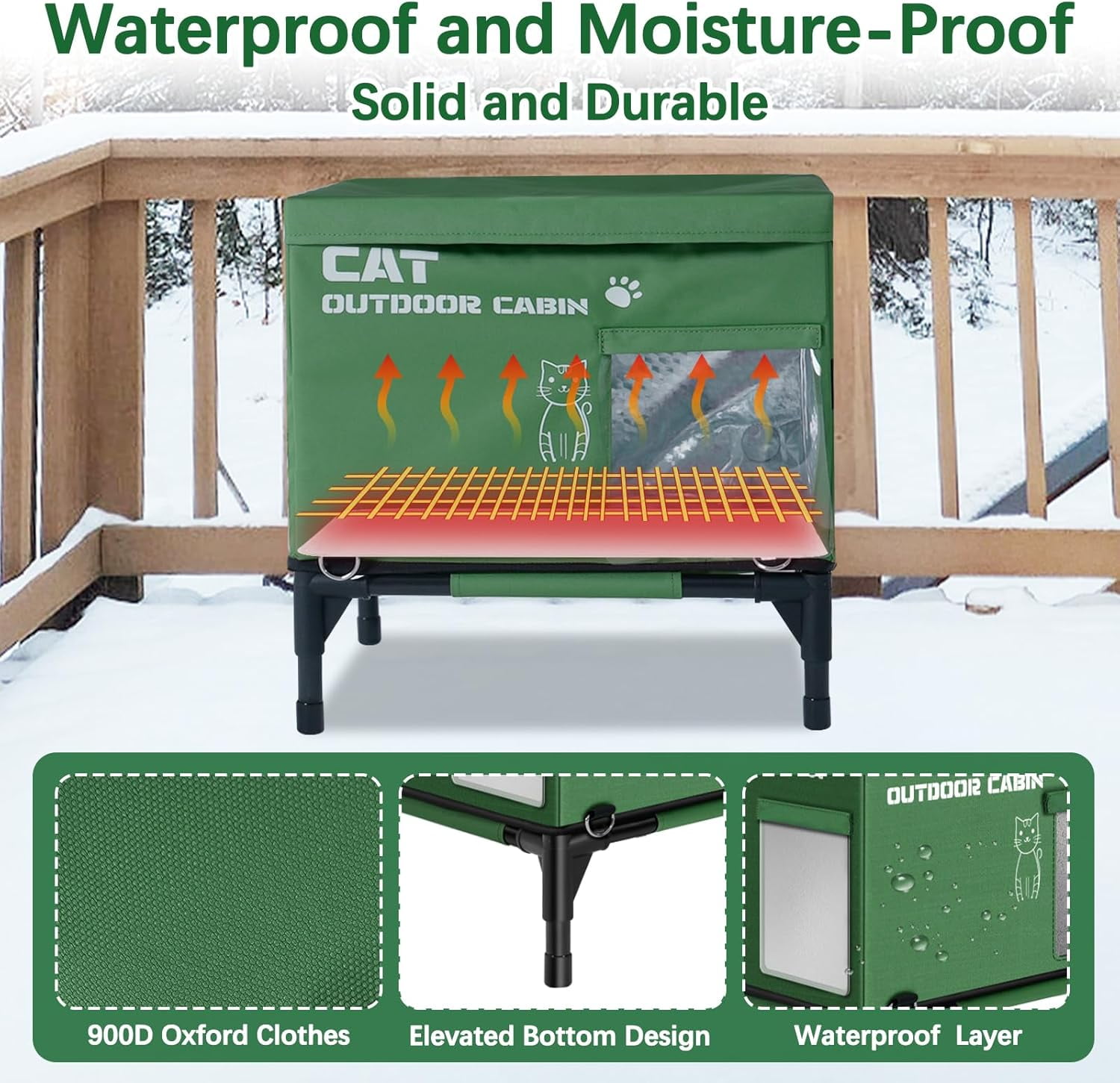 SLSY Heated Cat House for Winter, Outdoor Temperature Adjsutable Insulated Cat Shelter with Dual Safe Escape Doors & 2 Hook for Windproof, 100% Waterproof Heated Outdoor Cat Bed in Winter