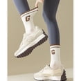 thumbnail image 4 of Women's 4-Pair Pack Ribbed Cotton Crew Socks with Striped Cuffs and G Letter Detail in Neutral Athletic Color Combinations - 4 pcs-D, 4 of 7