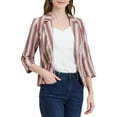 thumbnail image 1 of INSPIRE CHIC Blazer à Rayures pour Femme Manches 3/4 Décontracté Ouvert à l'Avant Revers Cranté Blazer TG Brun Café, 1 of 8