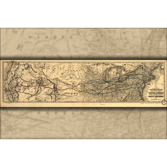 24"x36" Gallery Poster, Map of proposed union Pacific railroads 1850