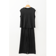 thumbnail image 6 of Women's Black Textured Knit Cap Sleeve T-Shirt and Wide Leg Pants Set | [ZhiHiMeRi] | (US 20-22)2XL, 6 of 12