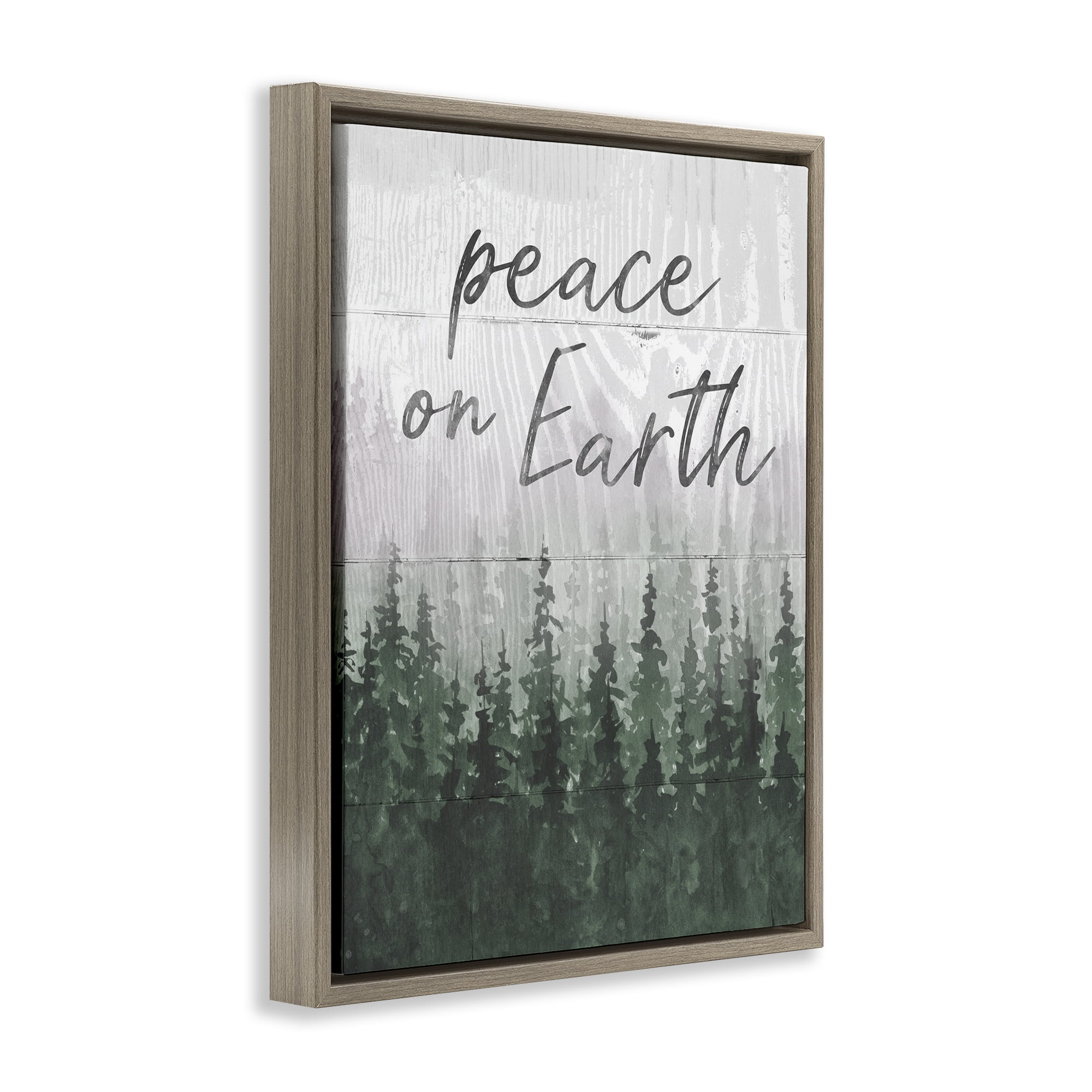 Stupell Industries Rustic Peace on Earth Holiday Painting Brown Floater Framed Canvas Art Prints Wall Art, 17 x 21