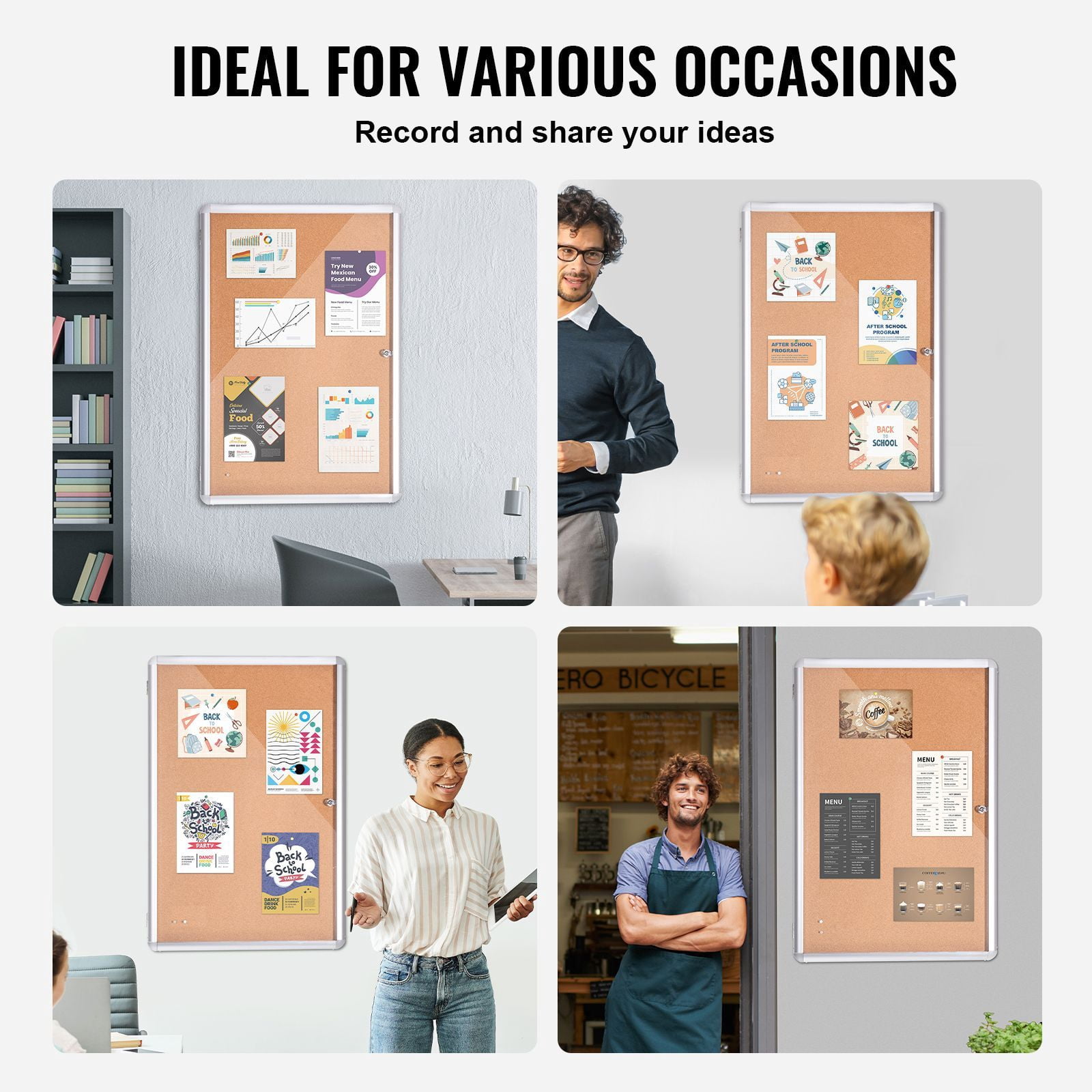 36X24 inch aluminum frame lockable weatherproof bulletin board with acrylic door, two keys, wall display cabinet, school home office